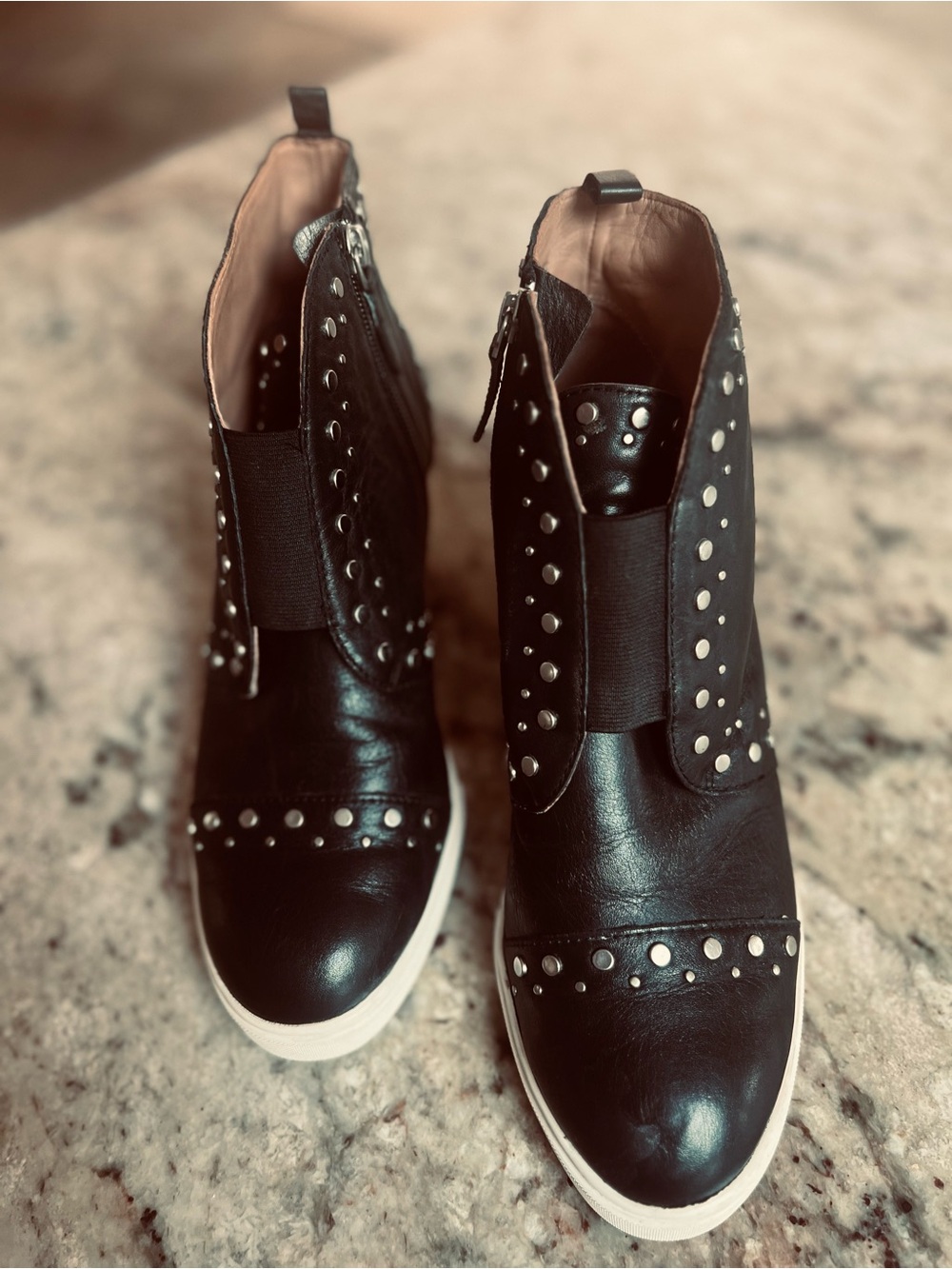 Studded Black Leather Slip-On Ankle leather  Sneakers - Women